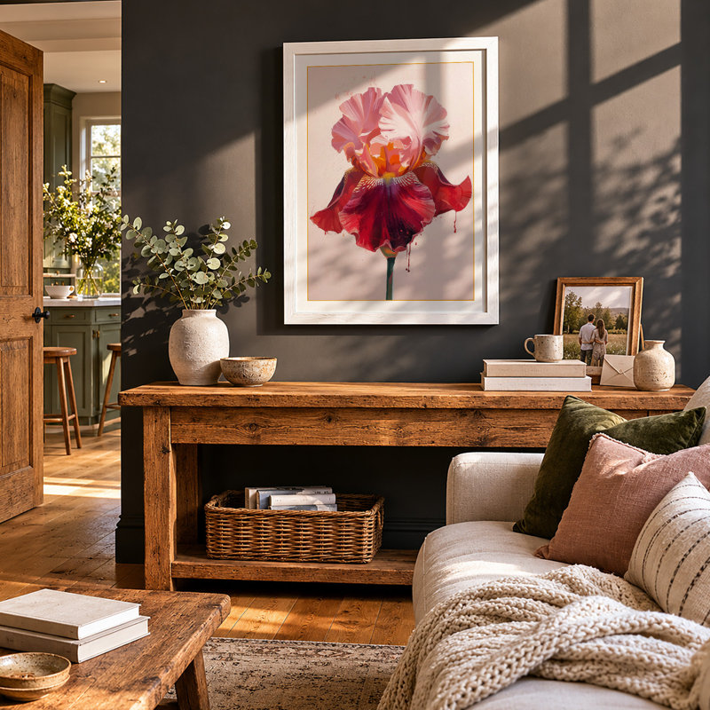 Crimson Iris Botanical - Framed Print, A3 - 42.0 x 29.7 cm, White
