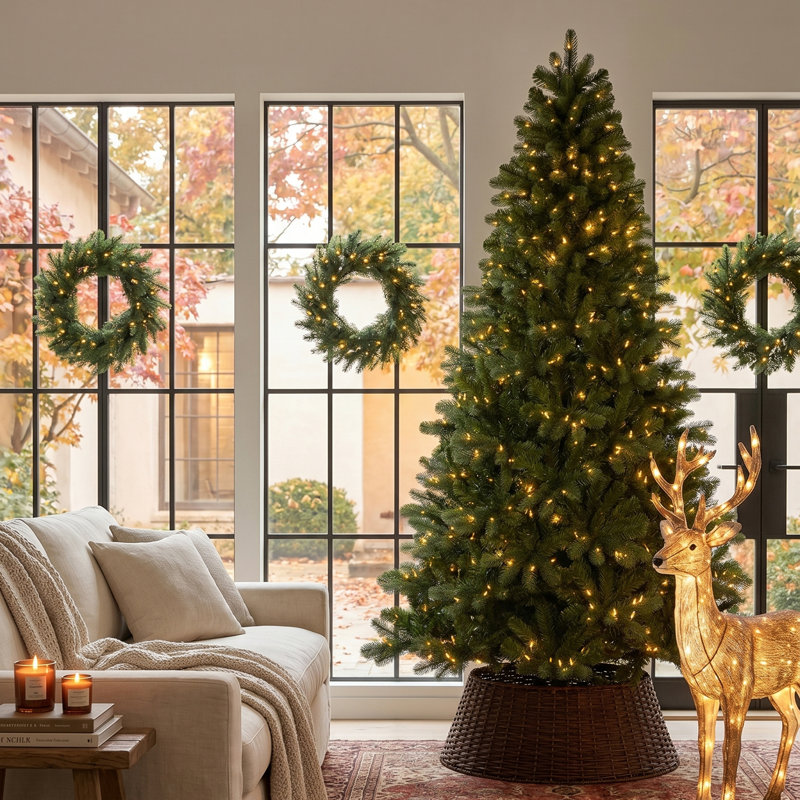 Sapin de Noël artificiel vert 7,5 pi - 680 lumières C3 claires, 10 fonctions avec télécommande, 7.5ft