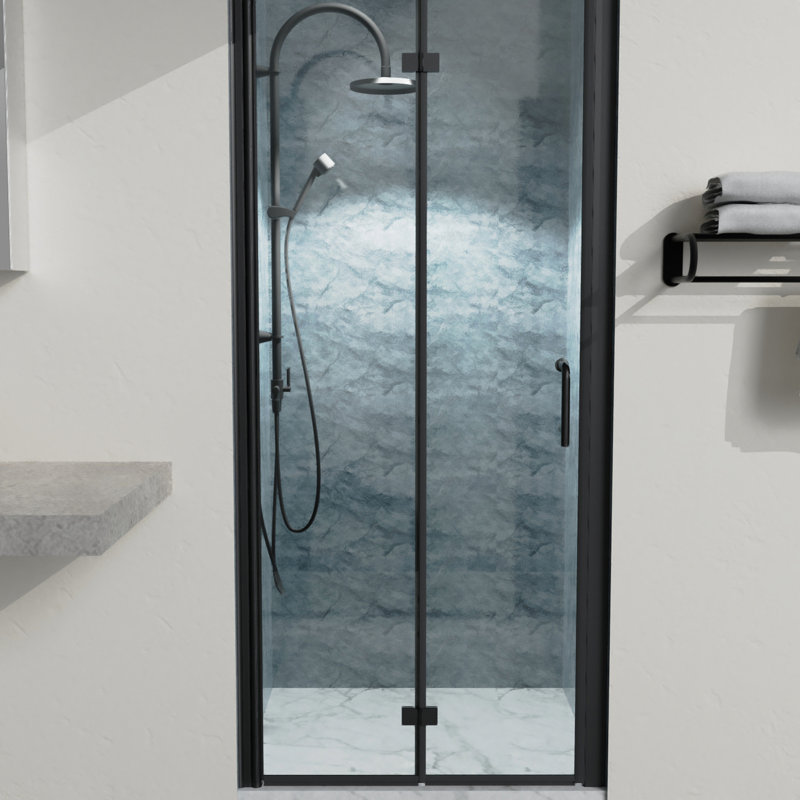 Matte Black Semi- Bi Shower Doors, 33.61 - 35-3/8 In. W X 69.84 H, Clear Glass, Aluminium For Bathroom Elegance And Function H Doors In Black, With Contentment