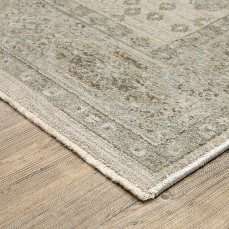 Kulas Floral Oriental Beige/ Green Area Rug, Rectangle 5'3" x 7'9"