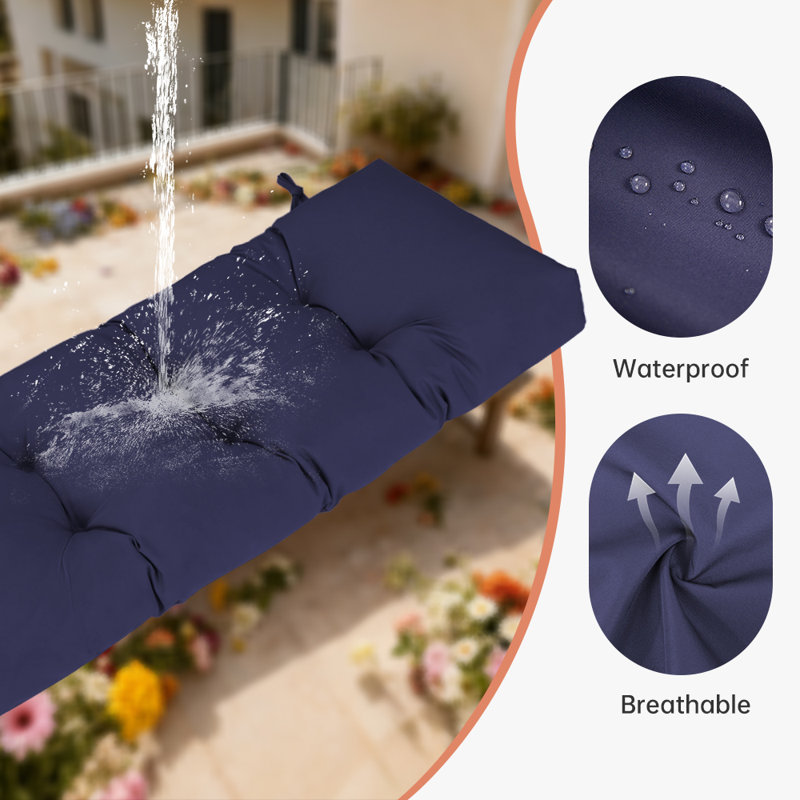 Outdoor Bench Cushion , Waterproof  Tufted Bench Cushion, Fade-Resistant Bench Pillow, Bench Pad for Outdoor/Indoor Chair,48x18x4in,Navy