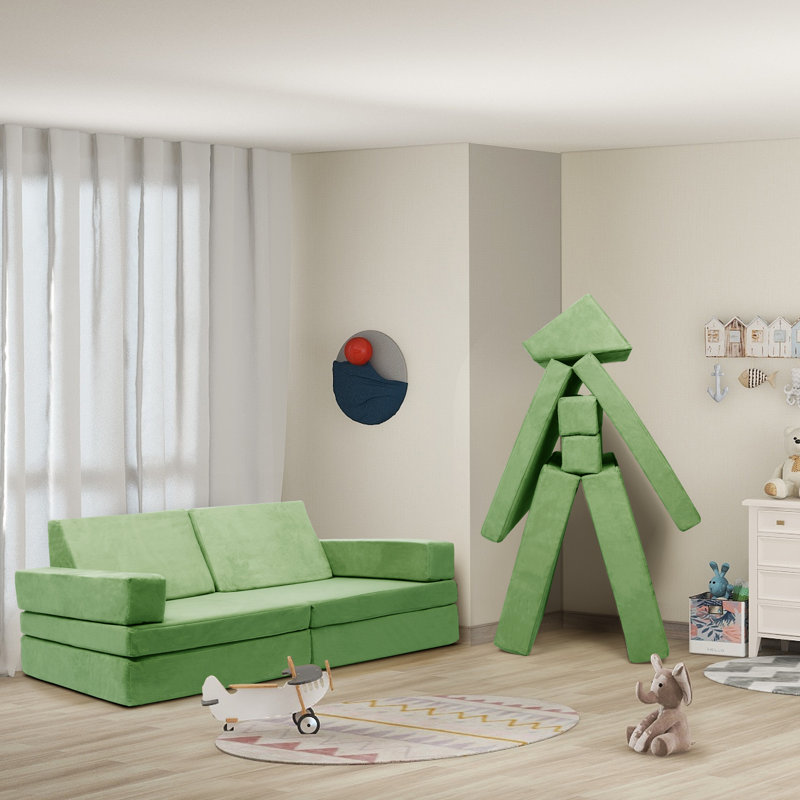 Ajwan Modular Sectional Sofa for Kids, Light Green