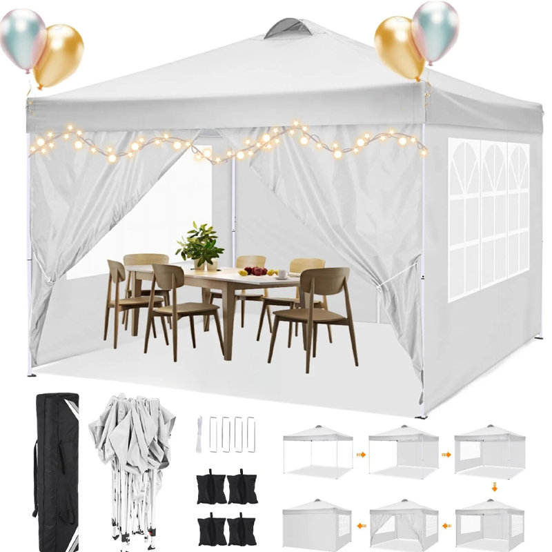 COBIZI 118" W x 118" D Pop Up Canopy Tent with 4 Sidewalls, UPF 50+Waterproof Outdoor Canopy with Air Vent, White