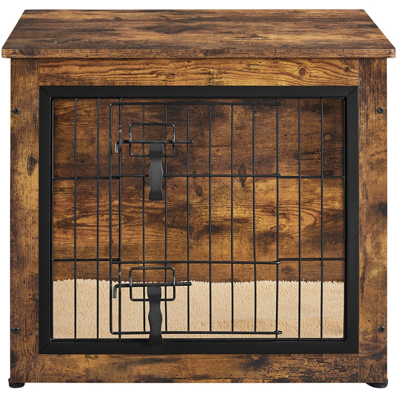 Dog Crate Furniture with 2 Doors, 61cm H x 69cm W x 51cm D, Rustic Brown/Black