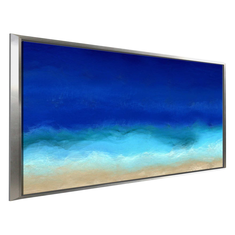 «Beach Scene 8 Aqua Beach», reproduction d'impression sur plastique, H 21,5 po x l 33,5 po x P 2 po, Cadre flottant argent