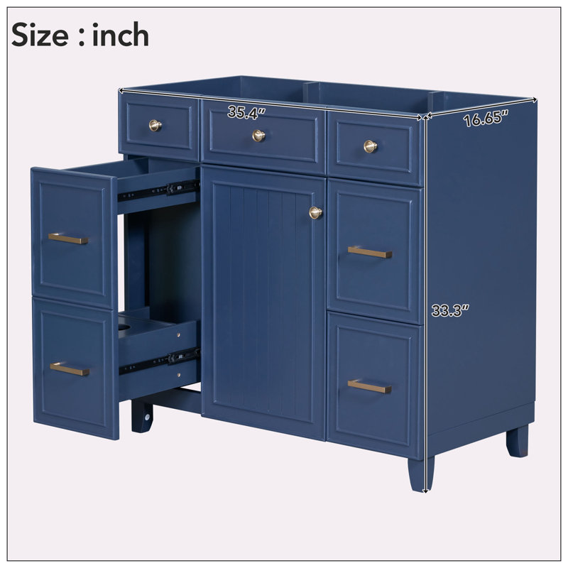 35.40'' Single Bathroom Vanity Base Only, Navy Blue