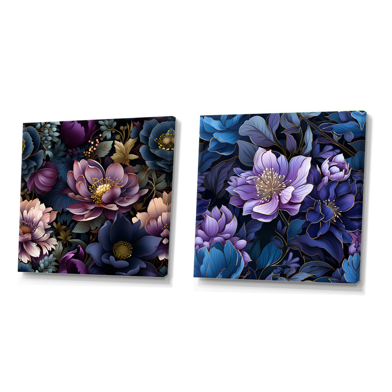 Prisco - Ensemble de 2 collages carrés floraux, H 36 po x l 73 po, Toile tendue