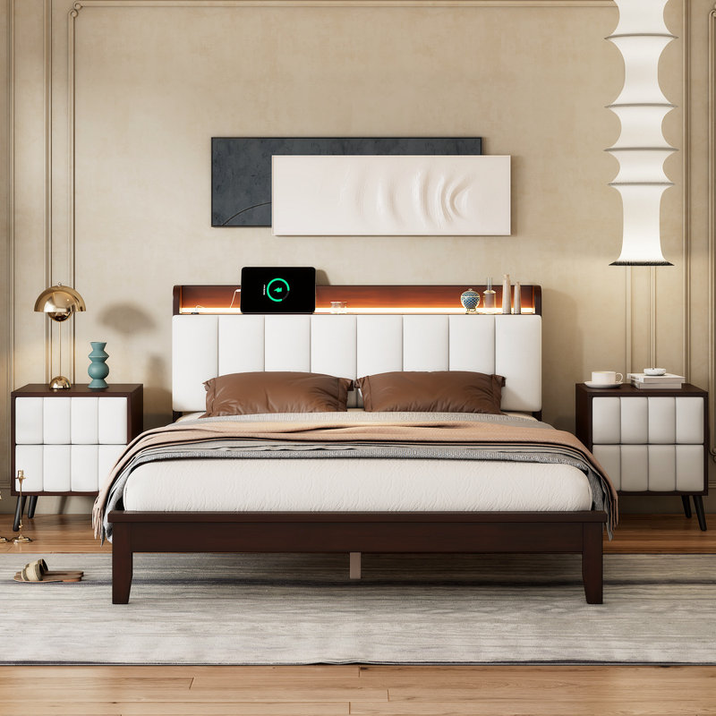 Ensemble de chambre à coucher Gabryal, Noyer, Double