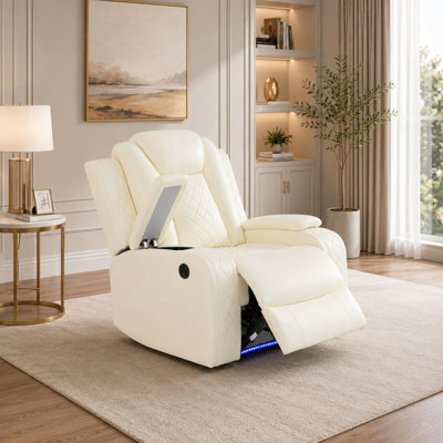 Dillard 37.5“ Power Reclining Chair With Hidden Arm Storage, Blue LED Lighting, USB Port