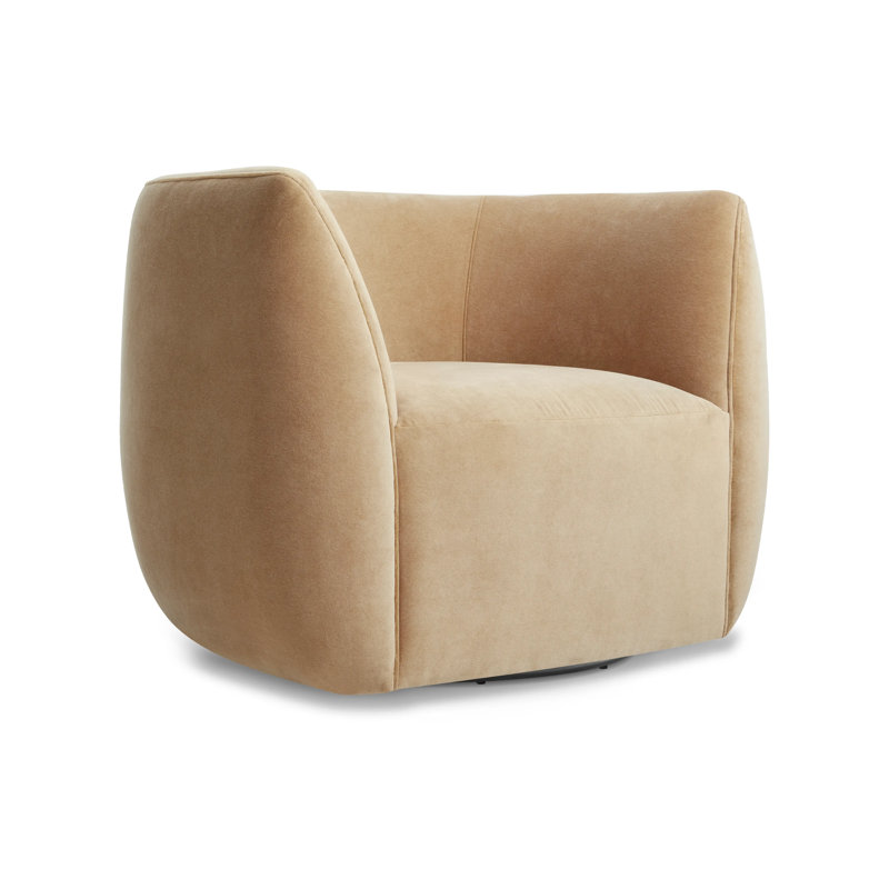 Council Swivel Barrel Chair, Camel Velvet Polyester Blend
