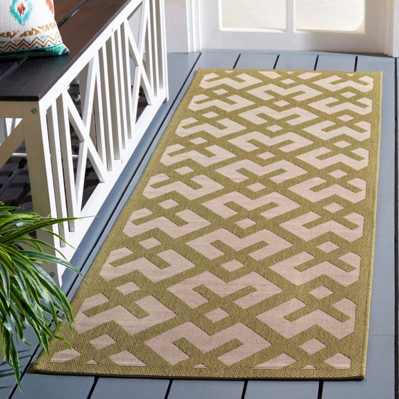 Arneshia Geometric Beige/Green Area Indoor/Outdoor Area Rug, Rectangle 2'3" x 7'