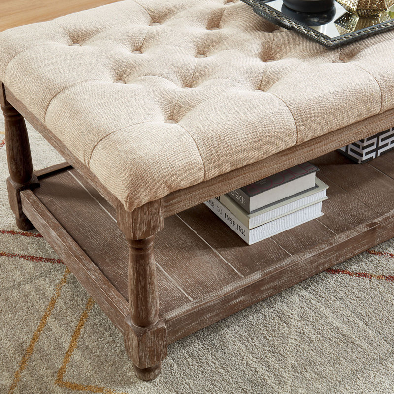 Banc de rangement rembourré avec tablettes Hetzel, Beige, H 18,5 po x l 54 po x P 15,75 po