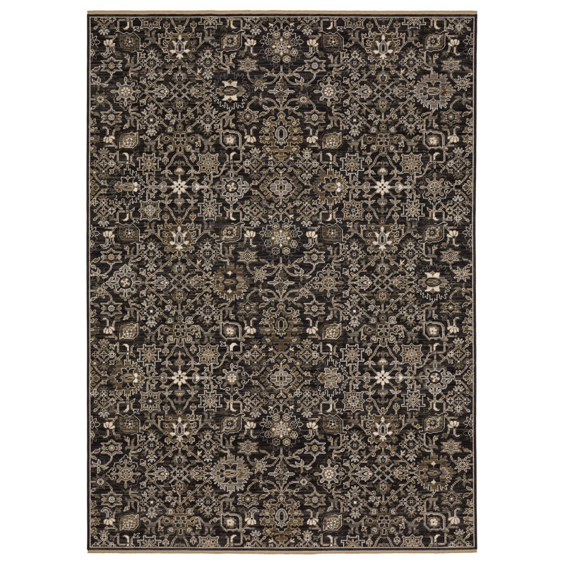 Kuester Borderless Traditonal Charcoal//Tan Wool Blend Area Rug, Rectangle 7'10" x 10'10"