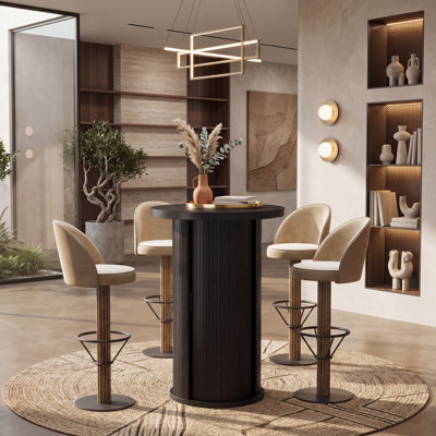Round Bar Table With Hidden Storage, 35.4" Bar Height Cocktail Table