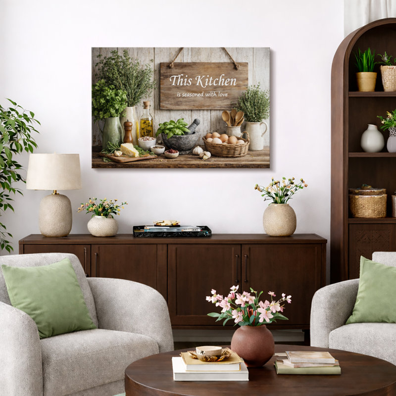 "Kitchen Herbs", assaisonné avec amour, impression sur toile encadrée, H 16 po x l 24 po x P 1,5 po, Toile tendue