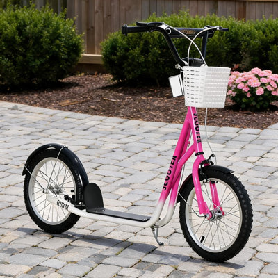16-Inch Inflatable Tires and Metal Frame Kids Scooters with Cup Holder, Adjustable Design