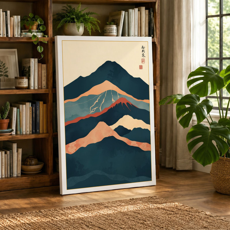 Mount Fuji in Layers Japandi - Wrapped Canvas, 36x24 - 91.4 x 61.0 cm, Sage Border