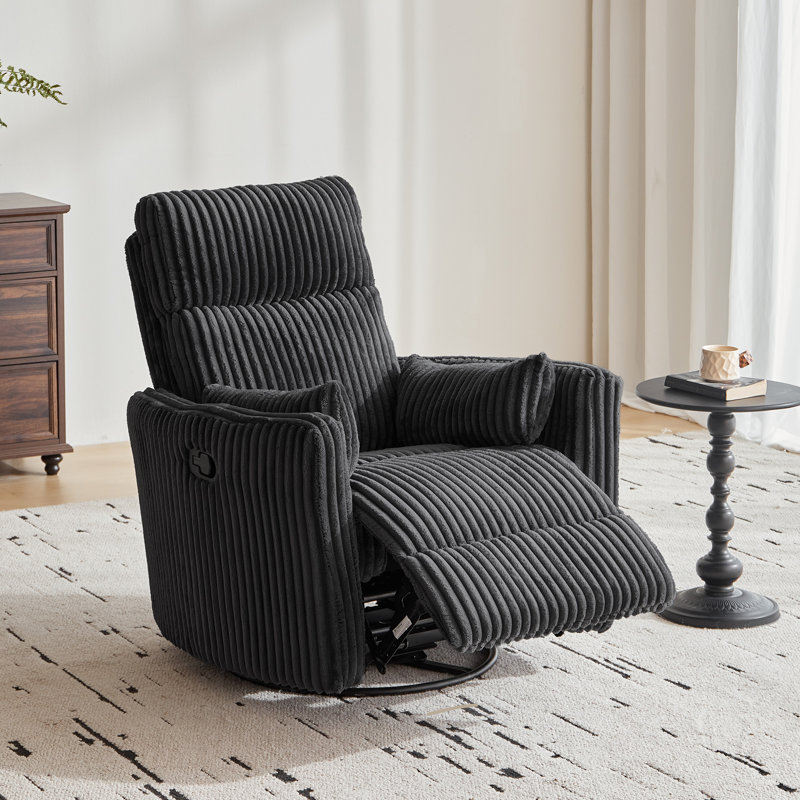 Sherry 34'' Upholstered Swivel Manual Rocking Recliner, Effie Black Corduroy