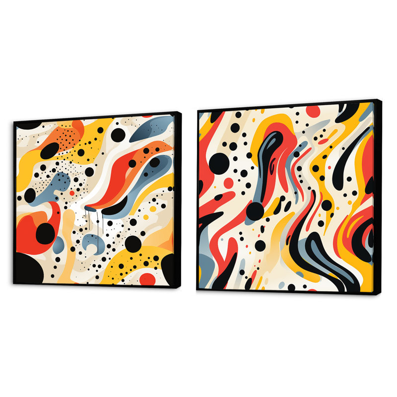Red Popart - Lichtenstein, ensemble de 2 collages carrés abstraits, Cadre flottant noir, H 16 po x l 33 po