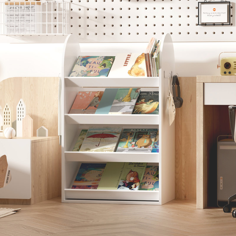 Arlease 4 Tier Kids Bookshelf and Book Storage, Organizer with Two Hooks