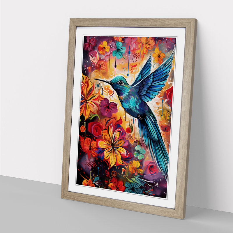 Hummingbird Pop - Framed Print, 46cm H x 34cm W x 2cm D, Oak Framed