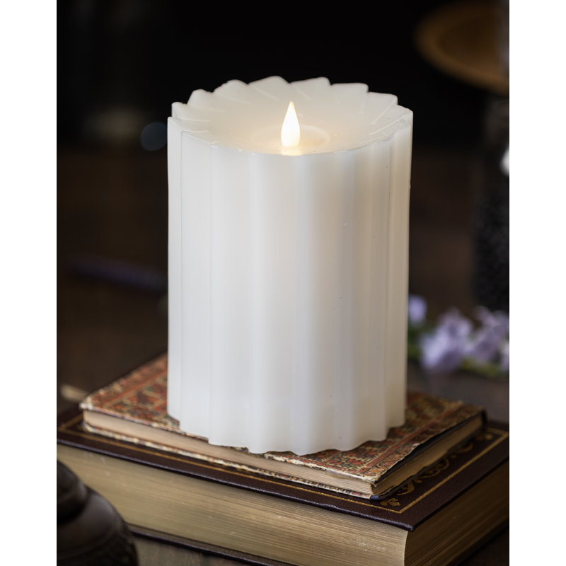 Sutton Real Wax Flickering Flameless Battery Powered LED Pillar Candle, White, 6" H x 4.25" W x 4.25" D