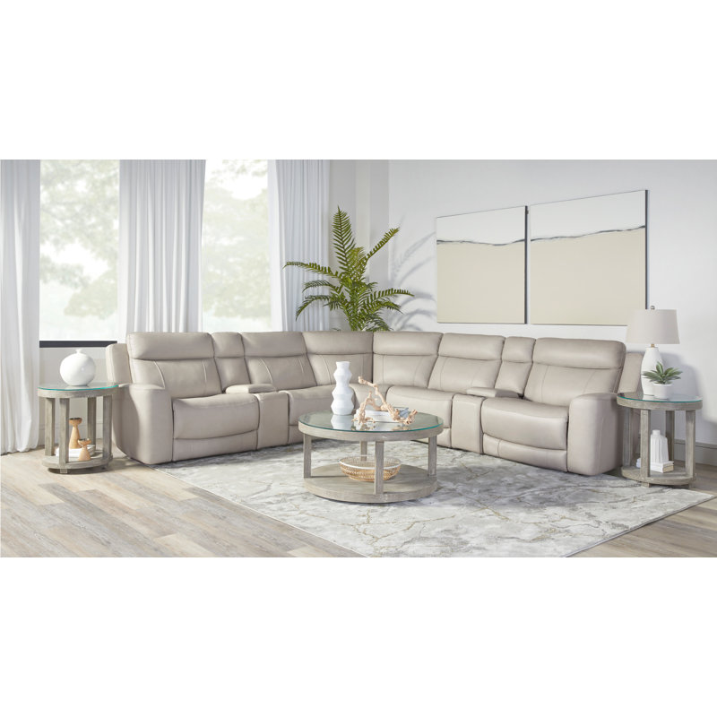 Jaspyr 7 Piece Modular Piece Power Reclining Sectional With Adjustable Headrests, Stone
