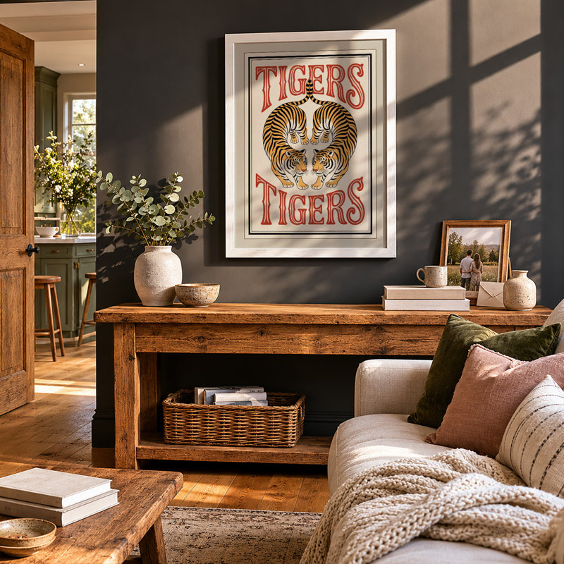 Twin Tigers Symmetry Vintage - Print, A3 - 42.0 x 29.7 cm, White