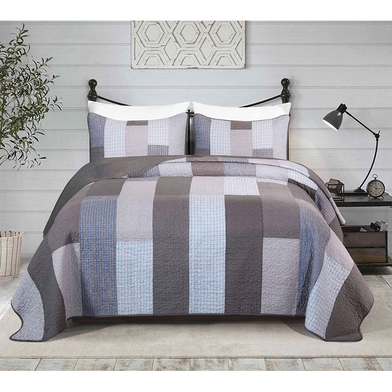 Standard Cotton Reversible Quilt Set, King Quilt + 2 King Shams