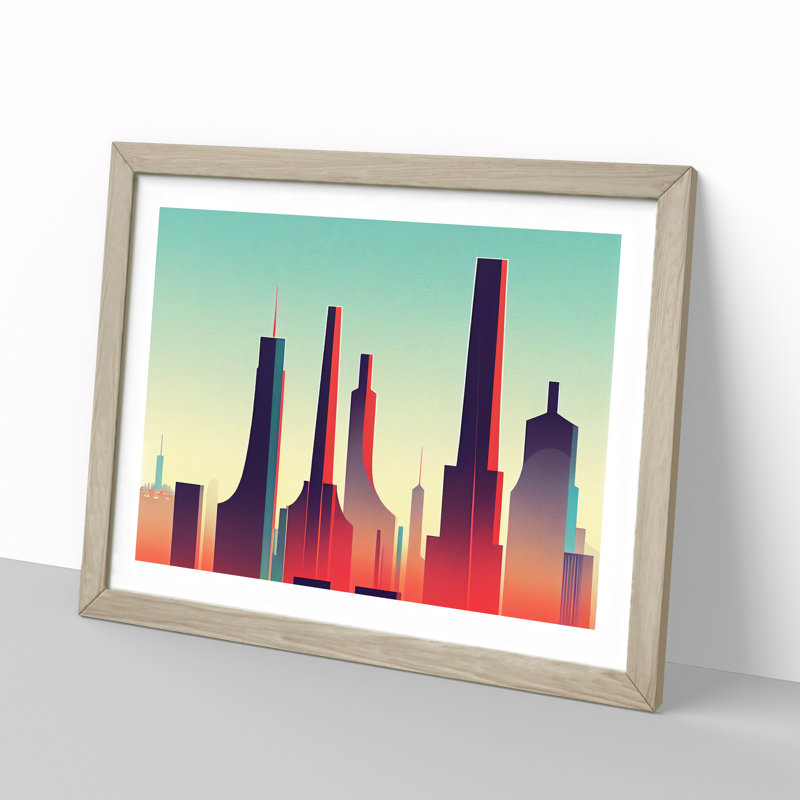 City Skyline Vol.1 - Framed Print, 46cm H x 64cm W x 2cm D, Oak Framed