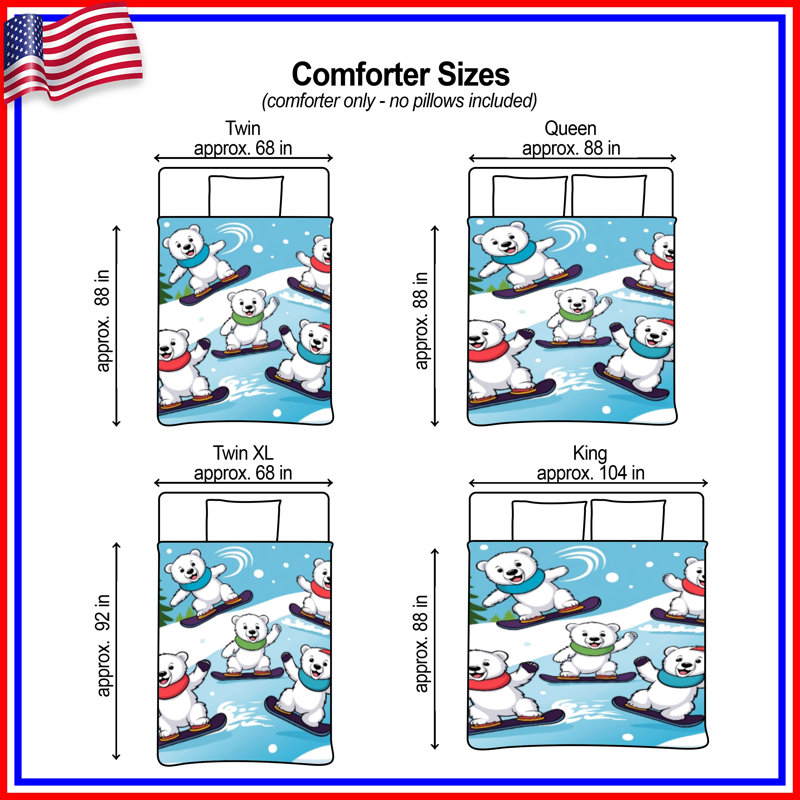 Polar Bears Snowboarding Comforter, Queen