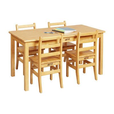 ECR4Kids Rectangular Hardwood Table with Chairs, Kids Furniture, Honey