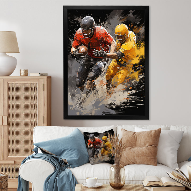 «Yellow Football Dynamic Plays I» - décoration murale sport, Cadre photo noir, H 20 po x l 12 po x P 1 po