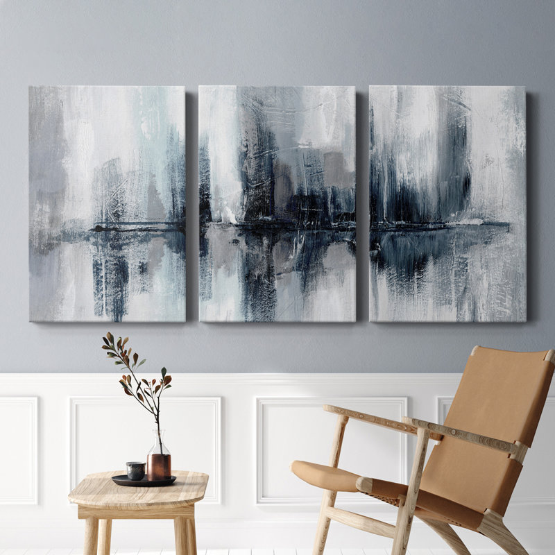 Indigo Harbor Lights - Toile tendue avec châssis de qualité supérieure - Prêt à être accroché, H 48 po x l 96 po x P 1 po
