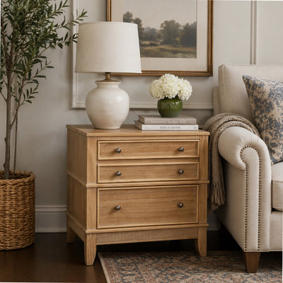 Hazel 3-Drawer Farmhouse Style Fully Assembled Wood Nightstand SideTable for Living Room, Bedroom