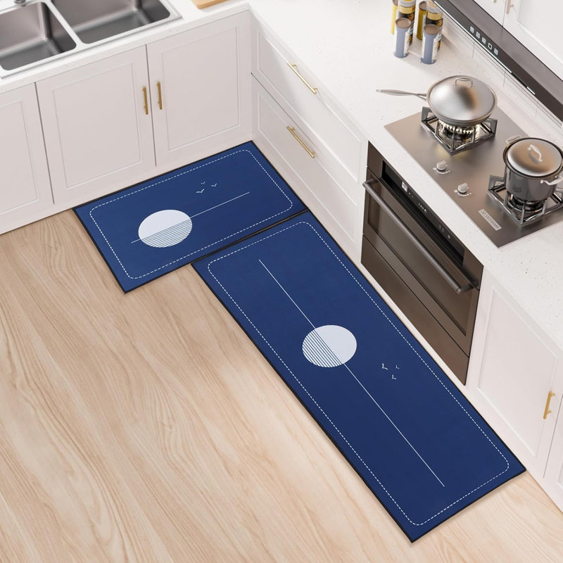 Striped Anti-Fatigue Non-Skid Kitchen Mat, Blue