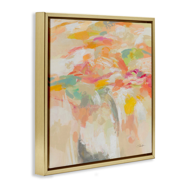 «Summer Solstice Abstraction», art mural encadré par Silvia Vassileva, Cadre flottant métallique doré, H 25 po x l 25 po