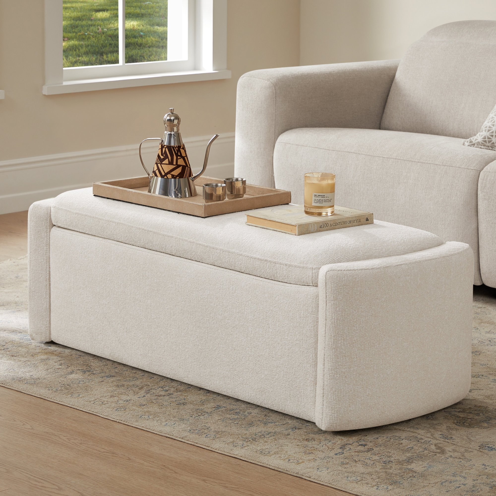 Upholstered Ottoman, White