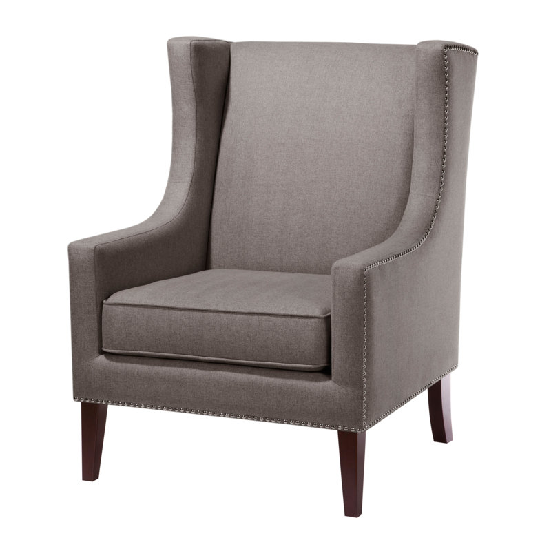 Fauteuil à oreilles rembourré avec garniture cloutée Katahdin , 100 % polyester gris