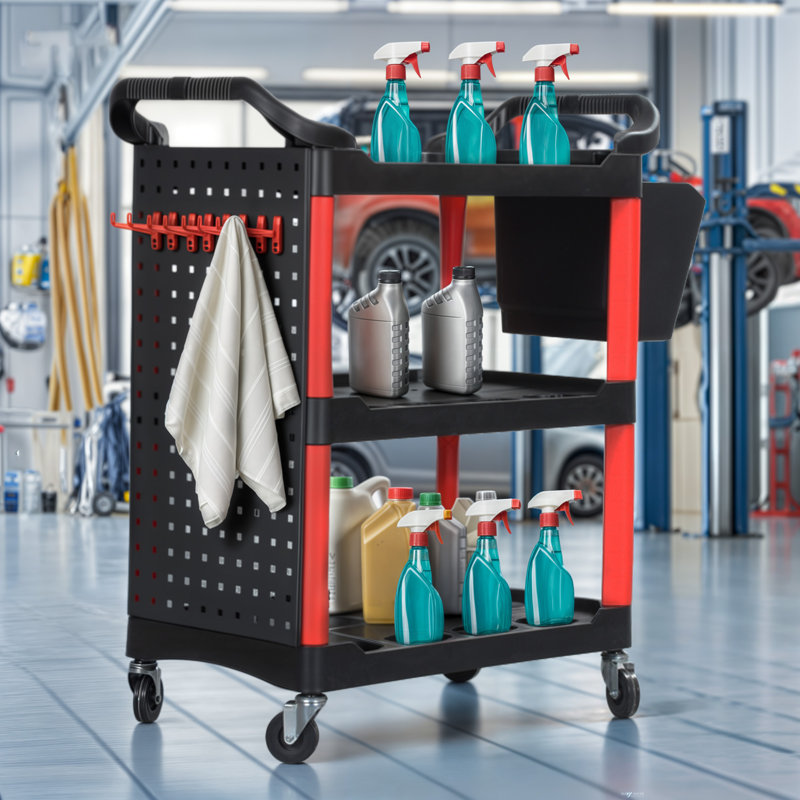Chariot utilitaire à 3 niveaux avec roulettes et crochets