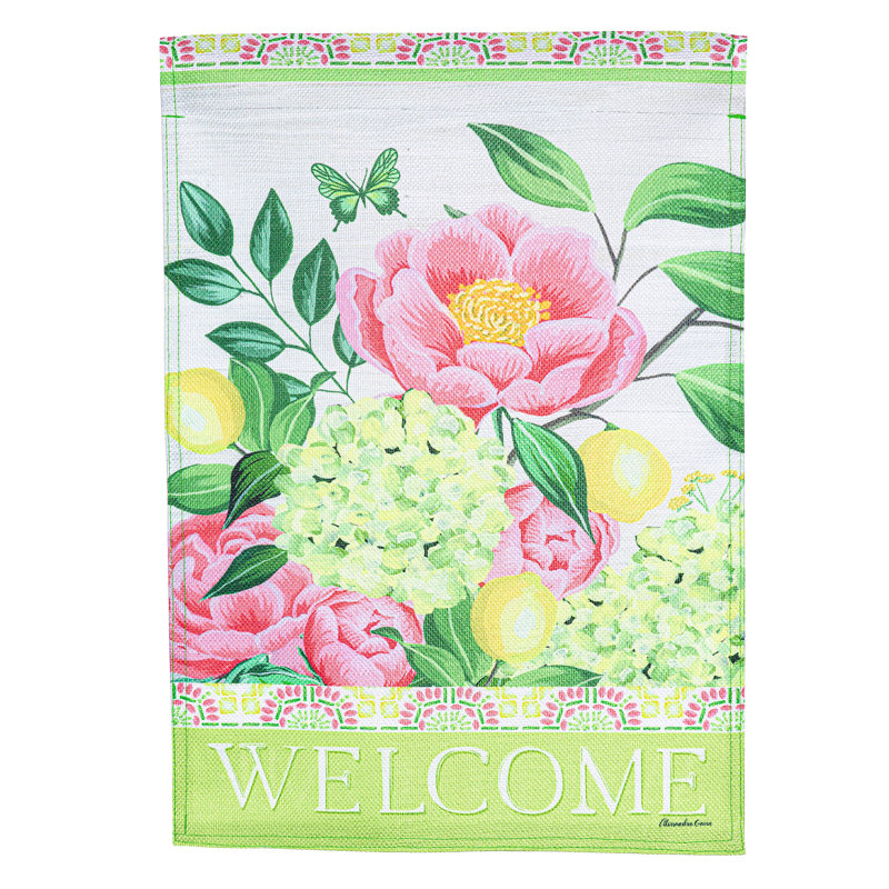 Drapeau de jardin floral en jute