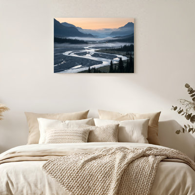 "Gallery Wrap", art mural sur toile pour le salon, la chambre à coucher, le bureau ou le vestibule - décoration murale décorative avec rivière de montagne