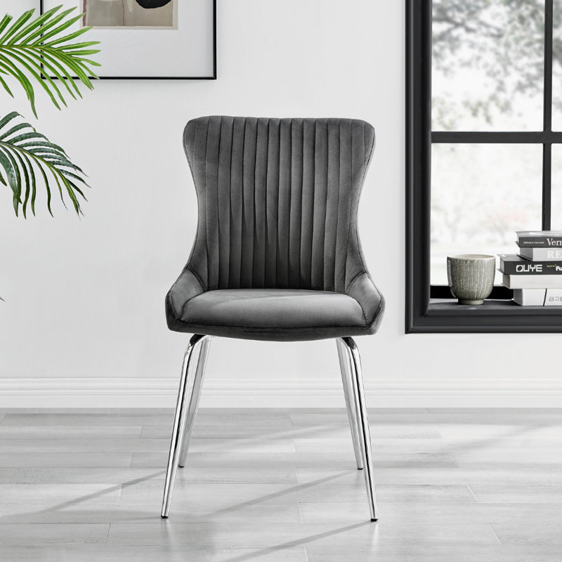 Illman Luxury Velvet Upholstered Dining Chair - Elegant Modern Deco Style, Silver, Dark Grey