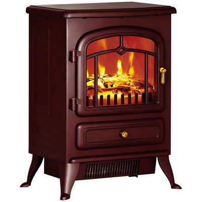 Foyer électrique 22 po, poêle autoportant avec flammes et bûches à DEL réalistes et protection contre la surchauffe, 725 W / 1450 W, rouge