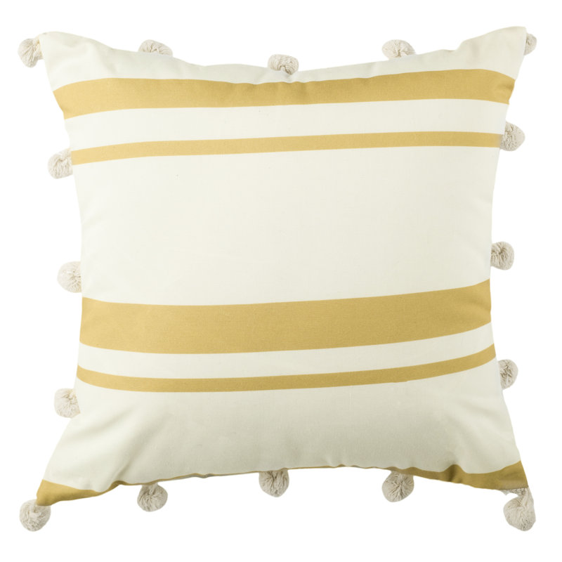 Gold and White Striped Square Pillow with Tassels