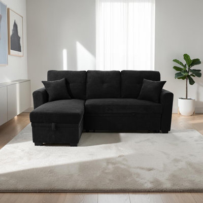 71" L-Shaped Sectional Sleeper Sofa with Pull-Out Bed, Reversible Chaise with Storage, for Living Room