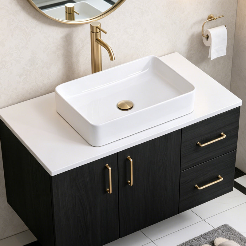 20" Rectangular White Ceramic Vessel Bathroom Sink