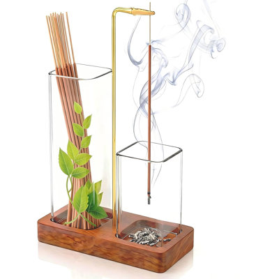 2 in 1 Upside Down Incense Holder Wooden Glass Burner