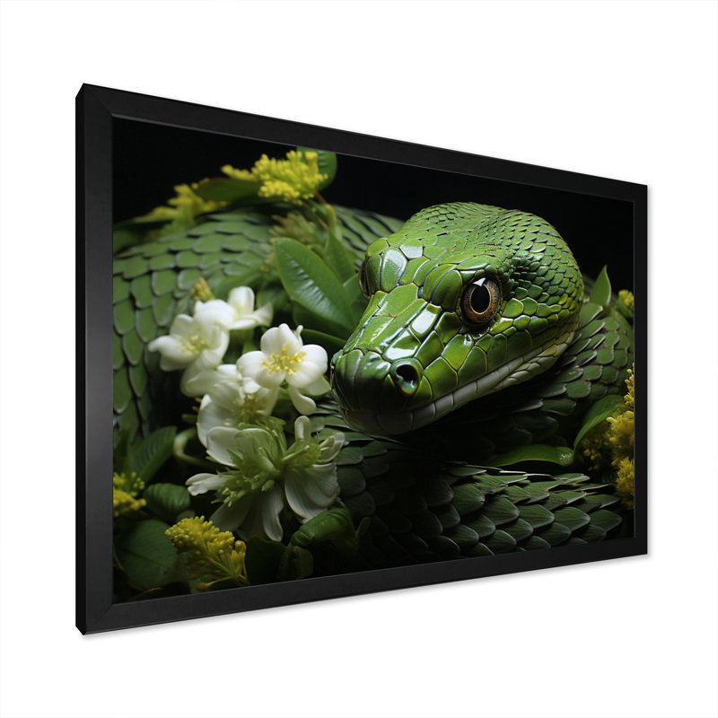 «Snake Serpentine Whispers», reproduction d'art sur toile, H 16 po x l 32 po x P 1 po, Cadre simple noir