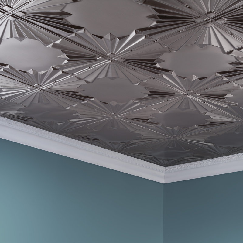Panneau de plafond décoratif en vinyle 2 pi x 4 pi FASÄDE Art Deco, Nickel brossé